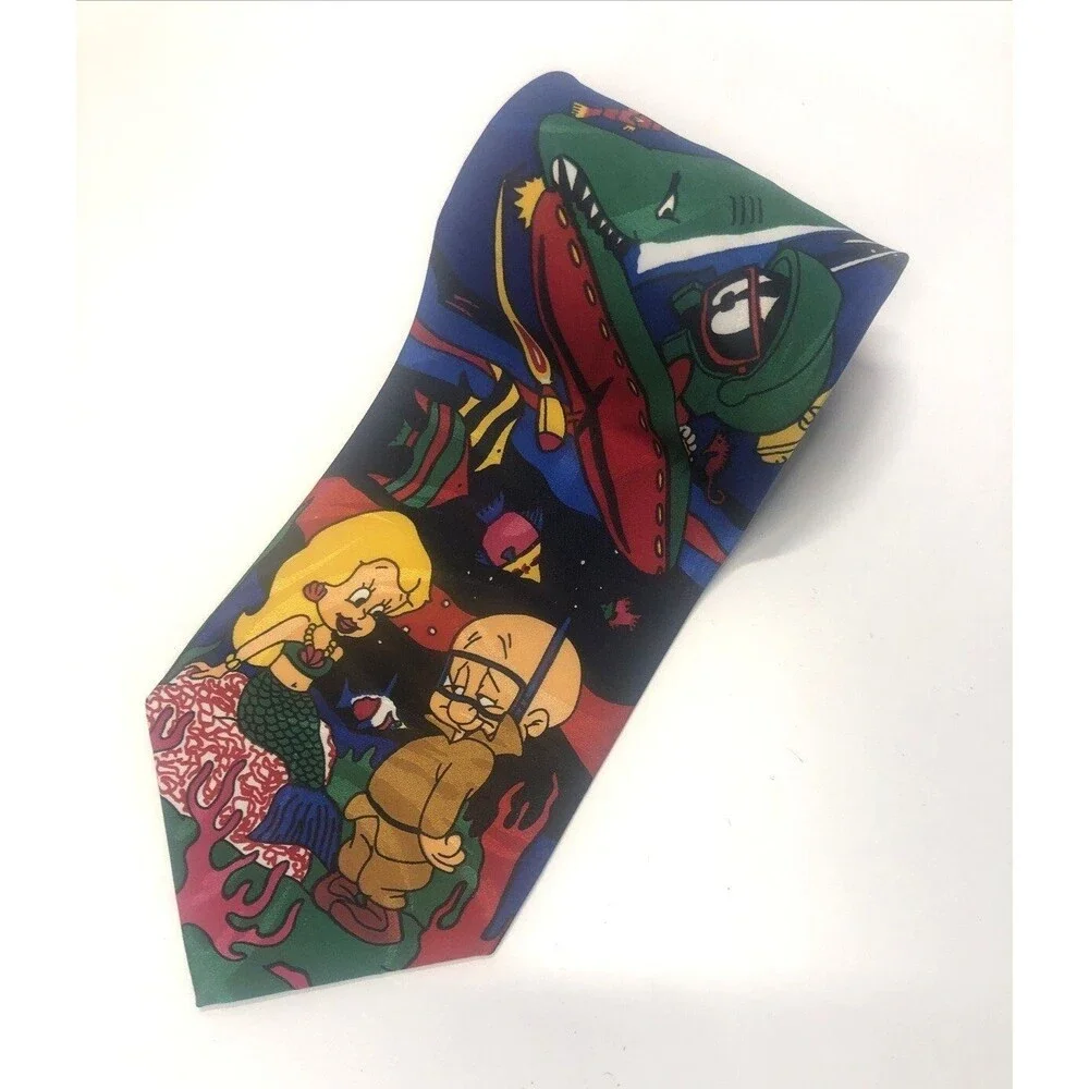 Vtg 90s Looney Tunes Necktie Lot Elmer Fudd Mermaid Pepé Le Pew Christmas Bugs